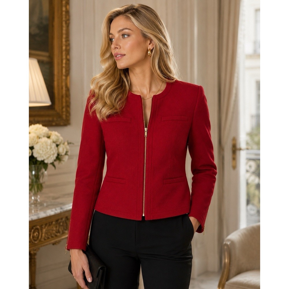 Lauren Ralph Lauren Red Wool Jacket Sz 12P Full Zip Lined Elegant Petite Fit